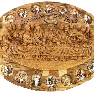 Handmade Olive Wood Last Supper Wall Plaque With 14 Stations - Etsy