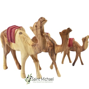 Bethlehem Olive Wood Large Camel Figurine with embroidery Saddle, Wooden Camel figure, Camel for Nativity Set, Nativity Scene Animal