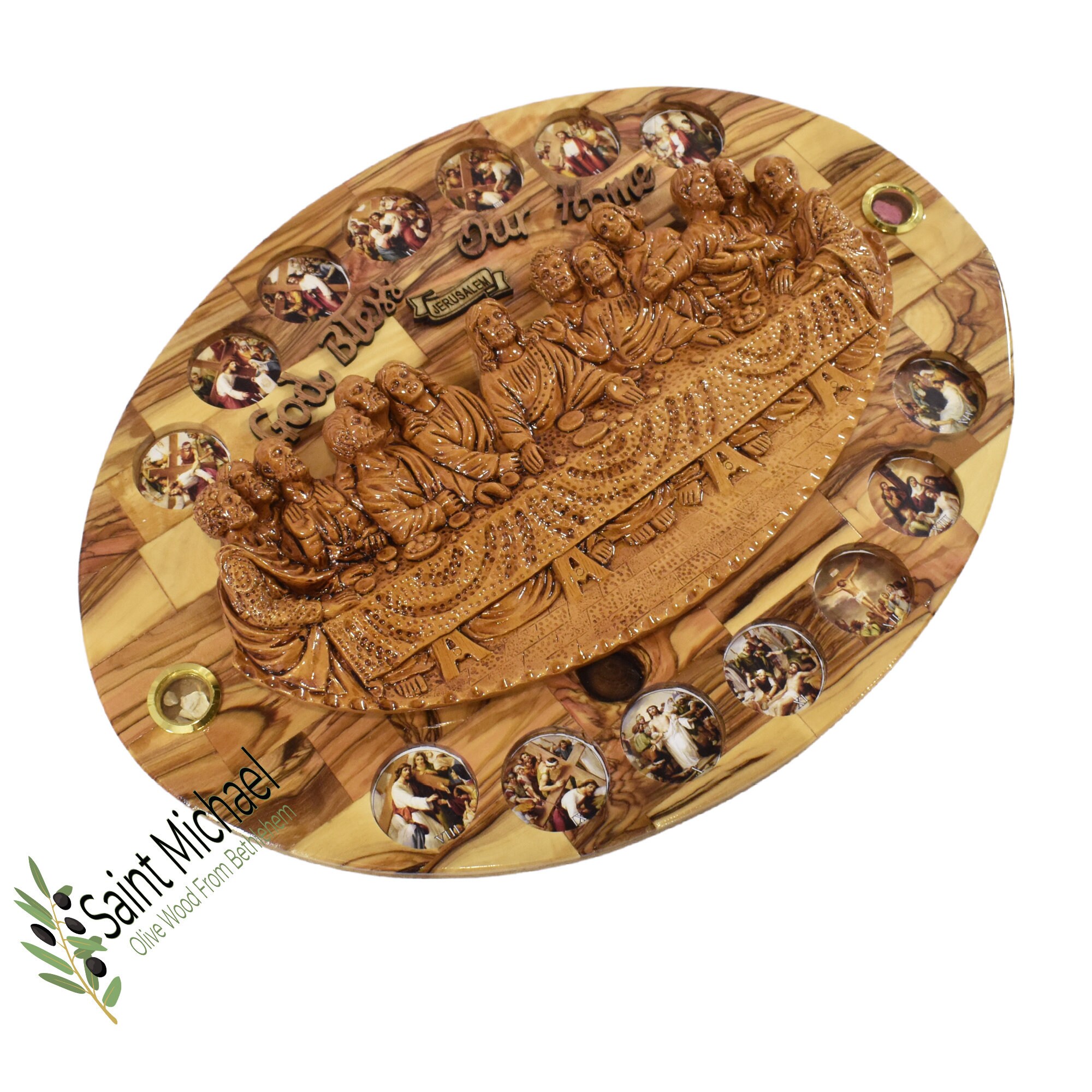 Handmade Olive Wood Last Supper Wall Plaque With 14 Stations - Etsy