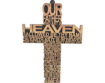 The Lord Prayer Our Father Prayer Wooden Wall Cross - Wall Hanging Religious Décor with The Lords Prayer Cross