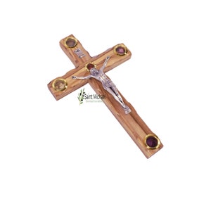 Olive Wood Crucifix, Wooden Cross for Wall Decor Hand Carved in the Holy Land, Christian Gift for Family and Friends