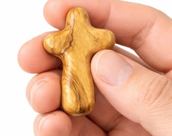 Olive Wood Comfort Cross – Handmade Bethlehem Prayer Pocket Cross