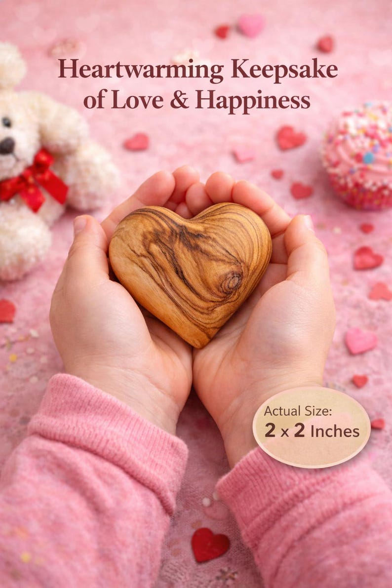 Personalized Olive Wood Heart, Bethlehem Engraved Keepsake, Custom Holy Land Gift image 6
