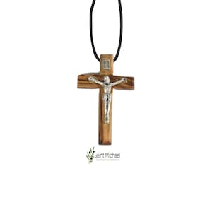 Bethlehem Olive Wood Cross Necklace: Budded Cross Pendant, Adjustable Cord