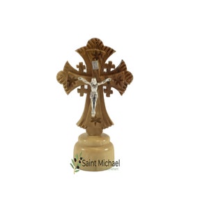 3.4 Inch OLIVE wood Standing Jerusalem Cross Hand Made In The Holy Land