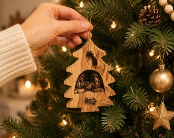 Handmade Olive Wood Nativity Ornament from Bethlehem Holy Land Christmas Tree Decoration