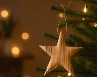 Hand Carved Olive Wood Star Ornament: Bethlehem Holy Land Christmas Decor