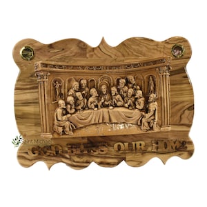 Handmade Olive Wood Last Supper Plaque with Bethlehem Relics