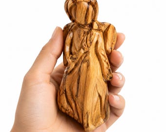 Hand Carved Olive Wood Angel Figurine from Bethlehem (4x2 Inch)