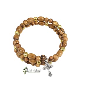 Olive Wood Bracelet Wooden Bracelet with Silver Cross Made in Bethlehem Holy Land Unique Gift for Any age