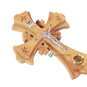 Jerusalem Olive Wood Cross Two Layers -Wooden Wall Hanging Cross Olive Wood Holy Land Crucifix -5 “with Glass of Incense…