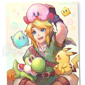Link, Yoshi, Pika, Kirby, Luma 8.5"x11" Cute Art Print Poster