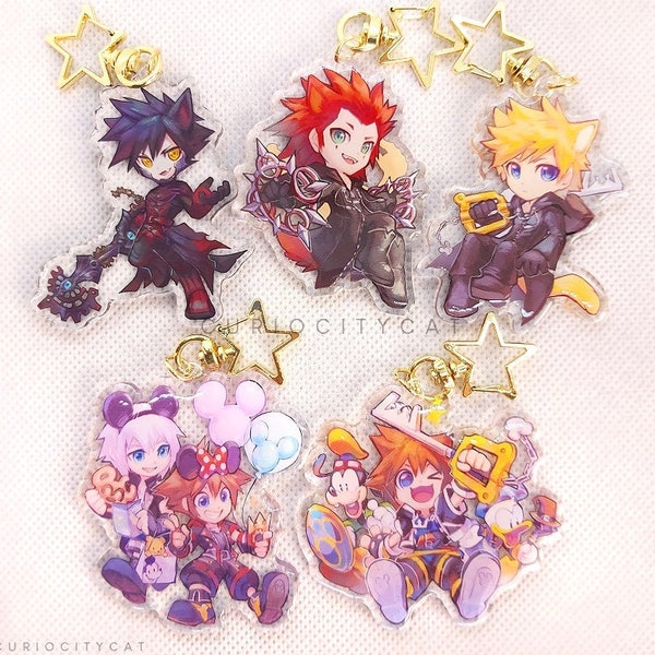 Kingdom Hearts Double-sided 7 cm Acrylic Keychain Charms: Roxas, Axel, Vanitas, Riku, Sora, Donald, Goofy