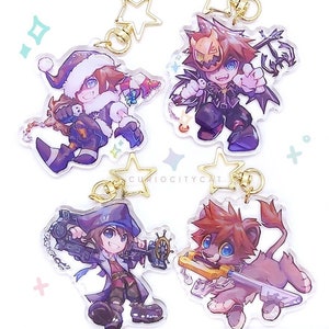 Sora Forms Kingdom Hearts Double-sided 7 cm Acrylic Keychain Charms Lion, Pirate, Halloween Town, Christmas Town
