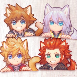 Kingdom Hearts Peeker Sticker Decal: Sora, Riku, Axel Roxas as kemonomimi