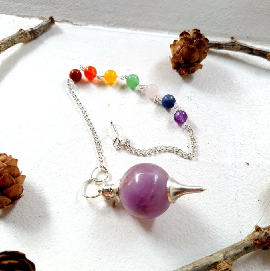 Pendule Rond Cristal de Roche, Améthyste, Quartz Rose