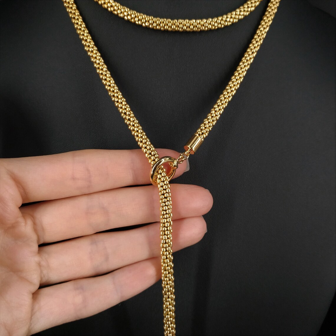 Bolo tie thick chain toggle necklace long gold for women Etsy