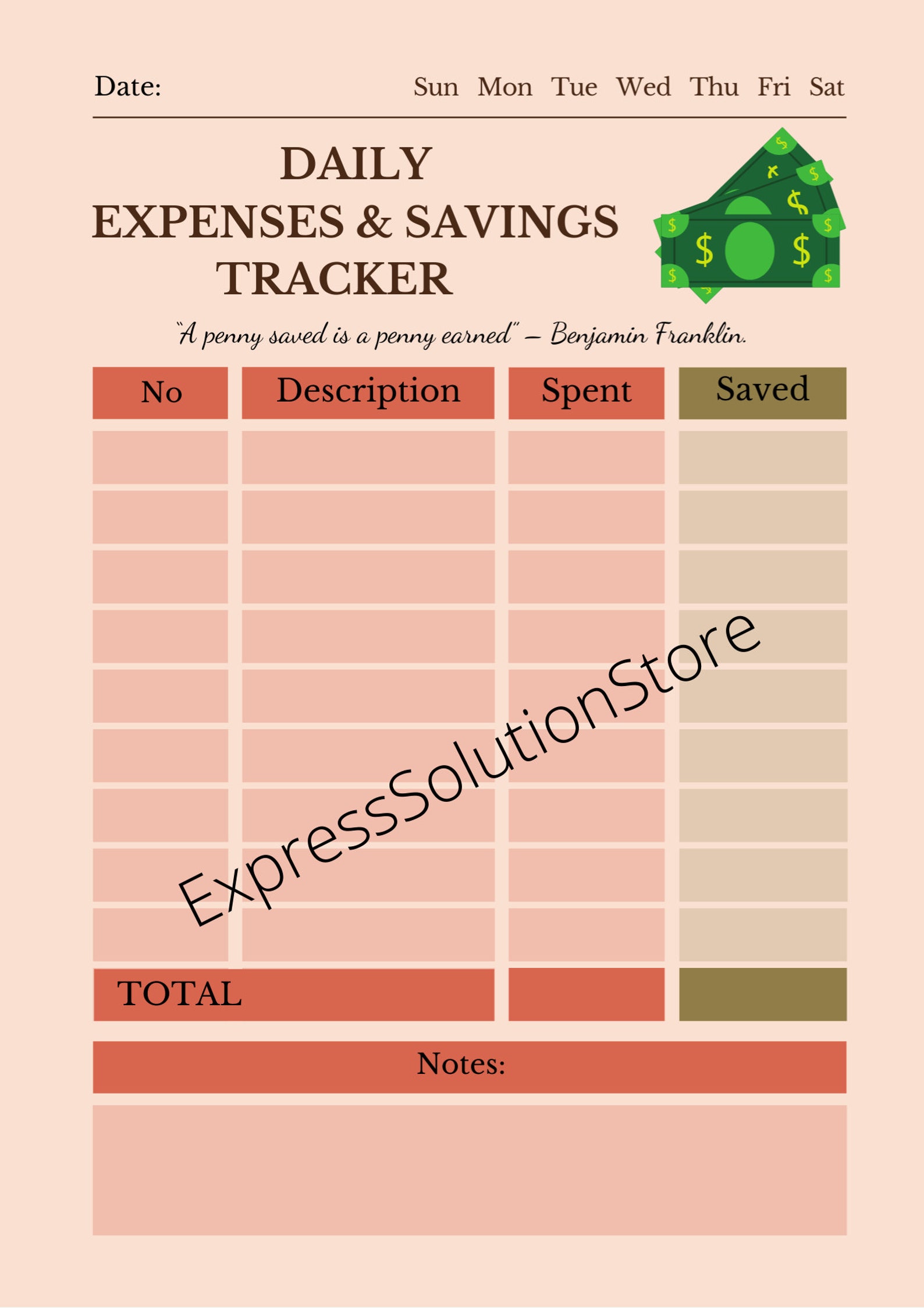 Daily Expenses & Savings Tracker Spending Tracker Saving Etsy