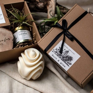 Burn & Grow: Essentials-geschenkdoos | Graveer uw persoonlijke boodschap met een laser | Verjaardagscadeaudoos | Bruiloftscadeau