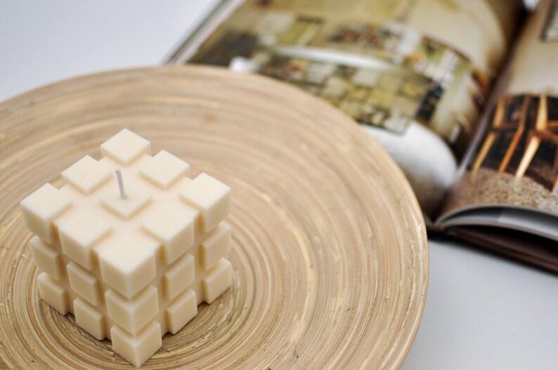 Rubik Cube Handmade Candle, Shaped Home Decor, Natural Minimalistic Pieces Of Art, Unique Housewarming Gift, 3D Printed, Designer Piece image 4