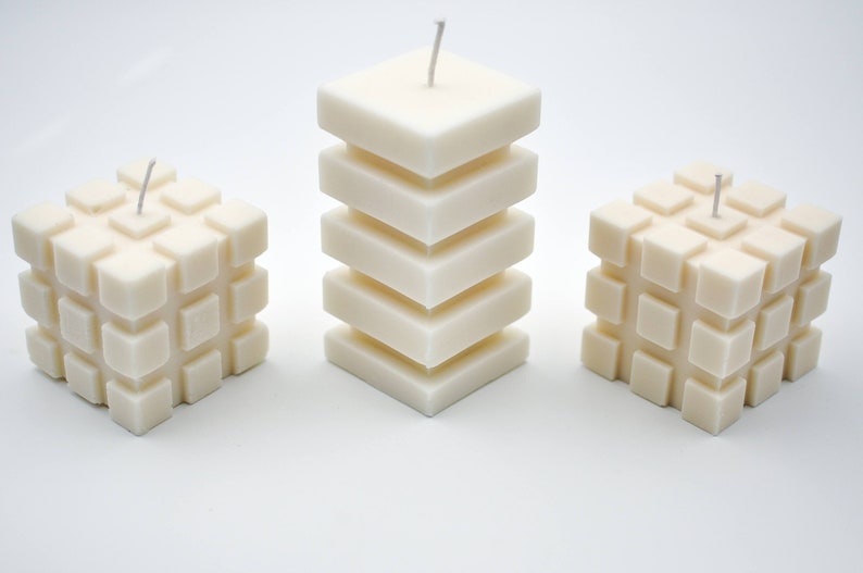 Rubik Cube Handmade Candle, Shaped Home Decor, Natural Minimalistic Pieces Of Art, Unique Housewarming Gift, 3D Printed, Designer Piece image 8