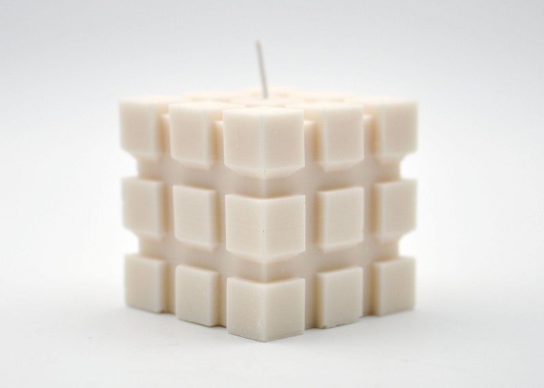 Rubik Cube Handmade Candle, Shaped Home Decor, Natural Minimalistic Pieces Of Art, Unique Housewarming Gift, 3D Printed, Designer Piece image 1