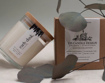 Early Dusk - Christmas Spice Scented Candle - Customizable 8.5oz Soy Candle - Engrave Your Message On a Wooden Lid