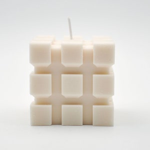 Rubik Cube Handmade Candle, Shaped Home Decor, Natural Minimalistic Pieces Of Art, Unique Housewarming Gift, 3D Printed, Designer Piece image 3