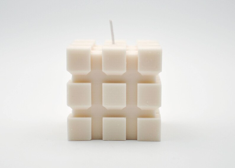 Rubik Cube Handmade Candle, Shaped Home Decor, Natural Minimalistic Pieces Of Art, Unique Housewarming Gift, 3D Printed, Designer Piece image 3