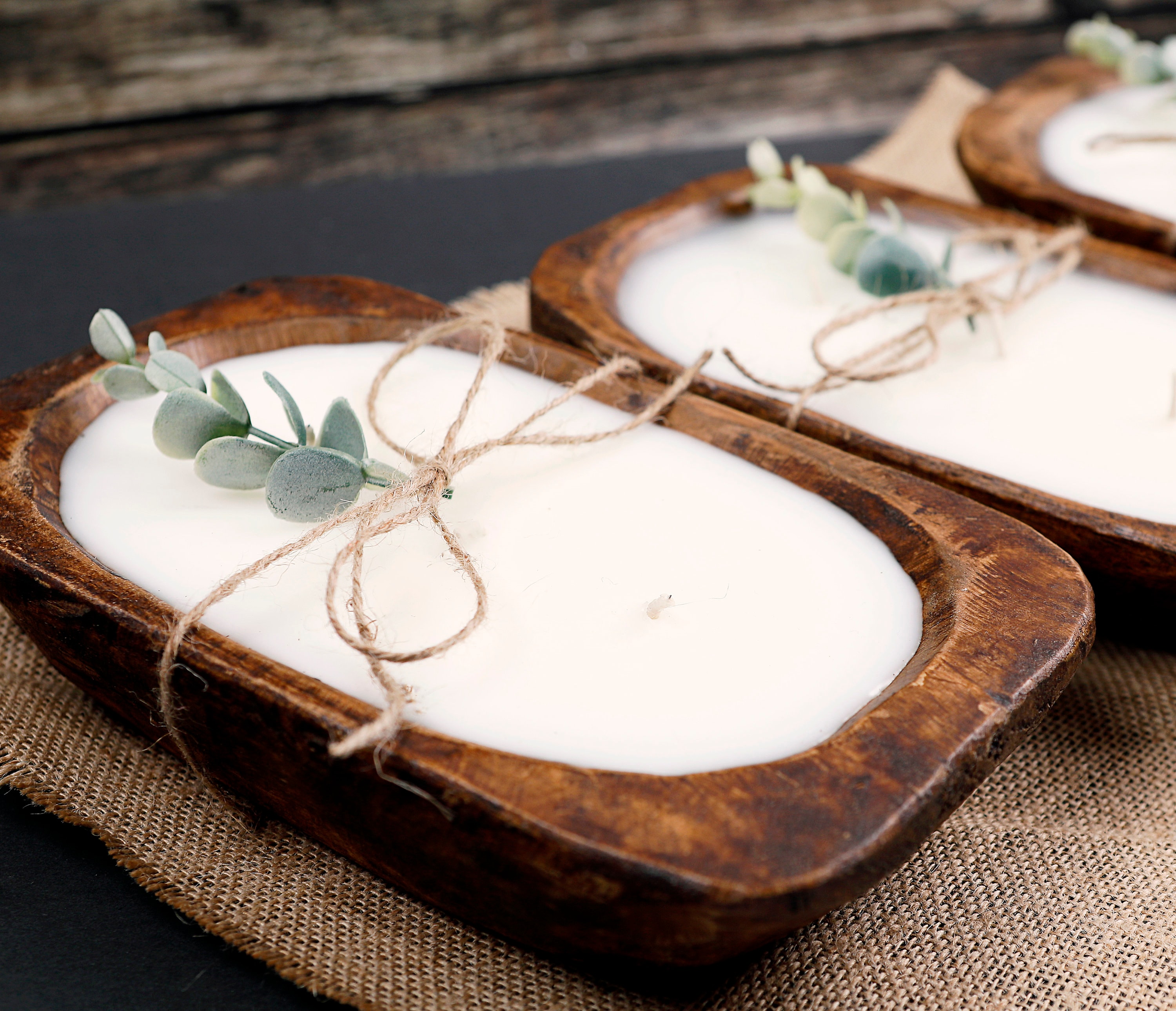 Wooden Dough Bowl Scented Candle Three Wick Soy Candle Etsy