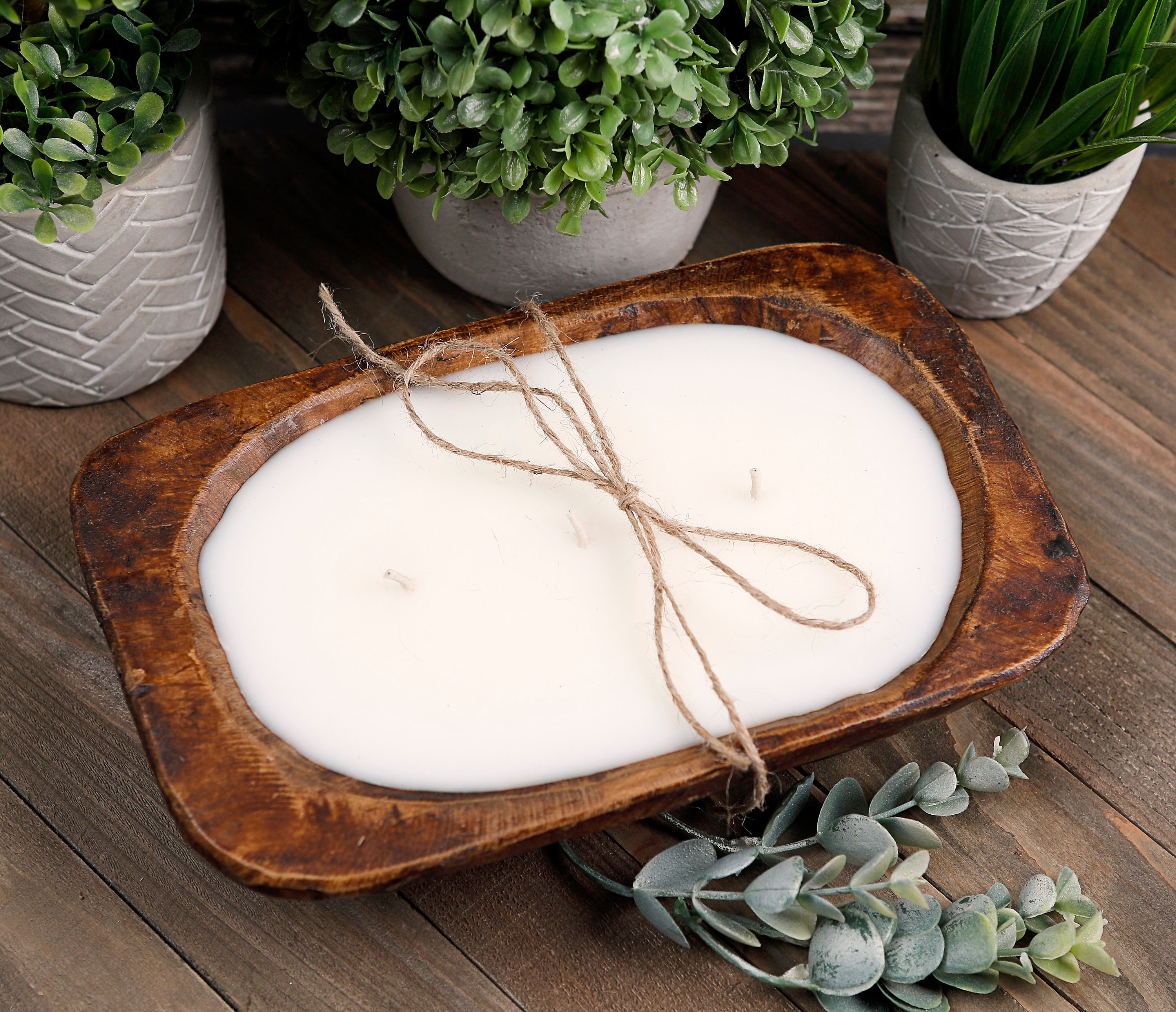 Wooden Dough Bowl Scented Candle Three Wick Soy Candle Etsy