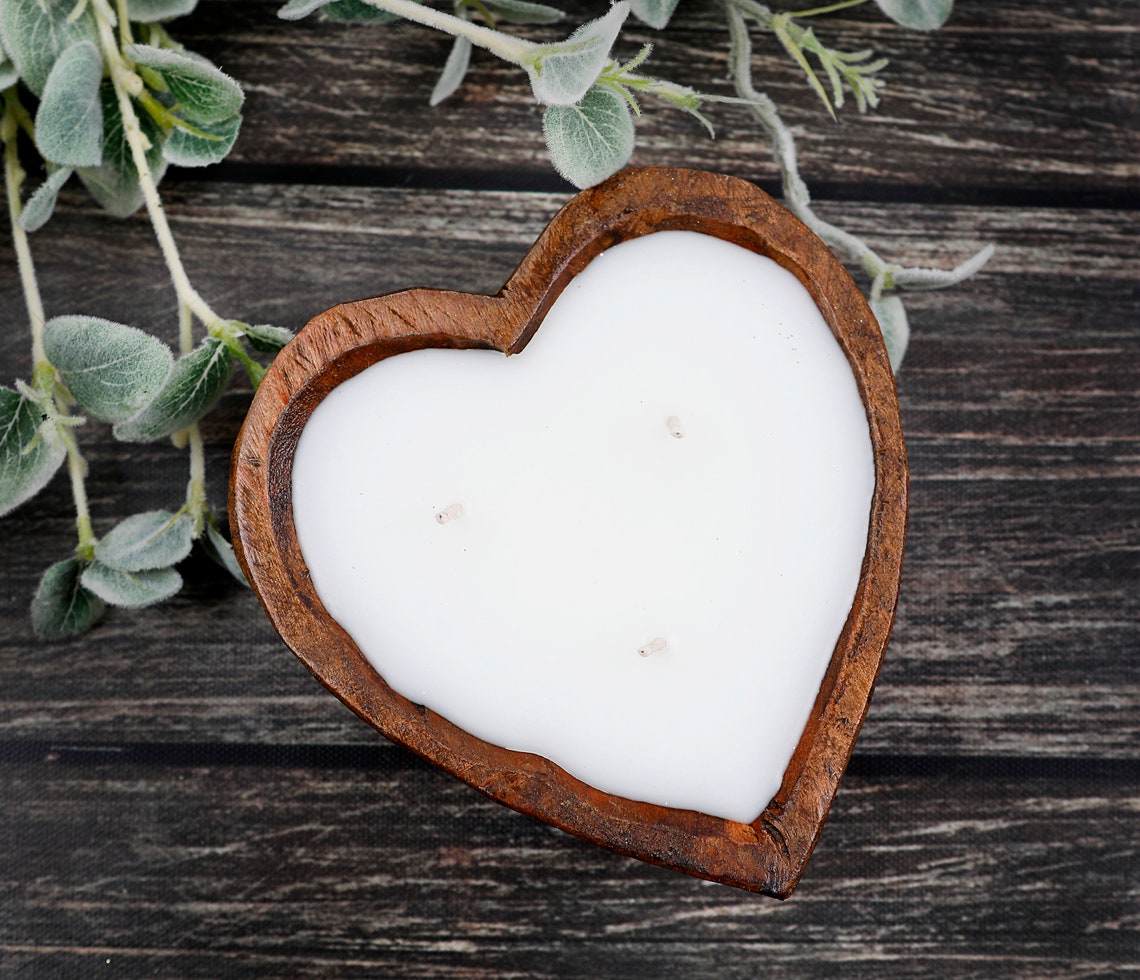 Wooden Heart Dough Bowl Scented Candle Five Wick Soy Candle Etsy