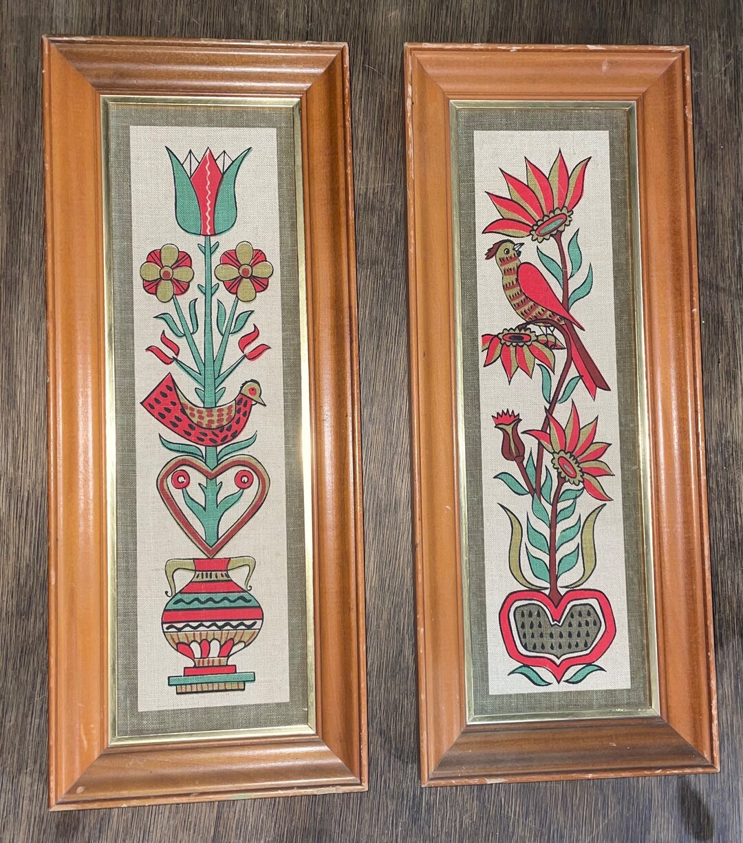 Illinois Moulding Co. Silk Screen Framed Wall Art Birds and Flowers Etsy