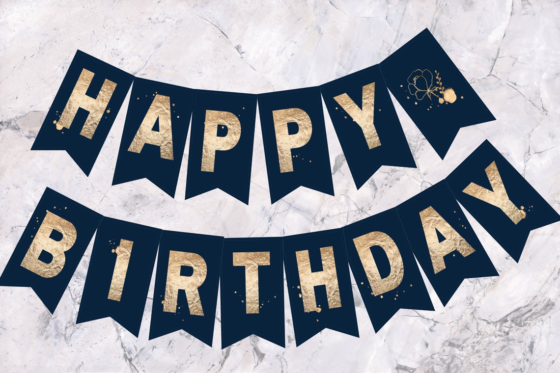 Happy Birthday Banner, INSTANT Download, Navy Blue, and Gold - Etsy