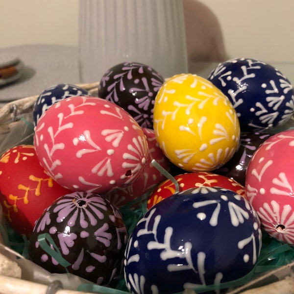 Easter Eggs, ‘Pisanki’, Handmade from real eggshells, hand painted and decorated using melted wax technique, FREE shipping with gift wrap