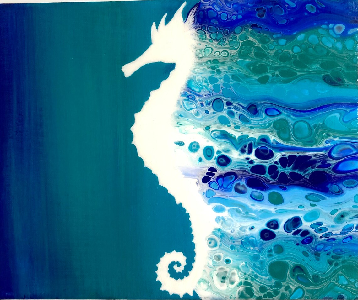 Seahorse Original and Unique Acrylic Fluid Art Painting 30cm Etsy