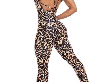 Fitness and Yoga Jumpsuit short or long leopard print