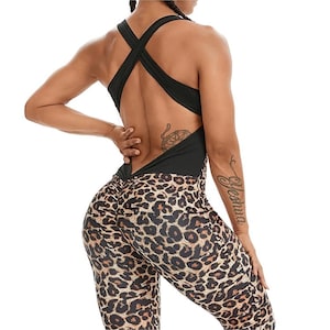 Combinaison Fitness et Yoga courte ou longue imprimé léopard image 4