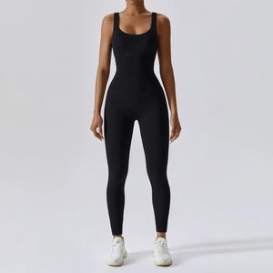 Fitness Yoga Jumpsuit, no sleeve, one piece stretch Black