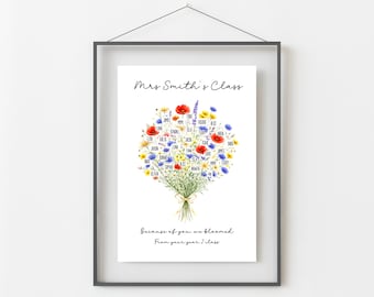 Personalised Teacher Whole Class Wildflower Print, Thank You Gift from Class of 2026, Teacher Appreciation End Of Year Present, A4, PDF