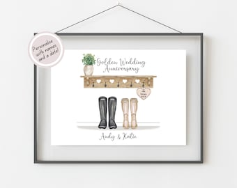 Personalised 50th Wedding Anniversary Gift, Golden Anniversary Print, 50th Anniversary Gifts For Husband, 50th Anniversary Gift For Couple