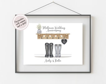Personalised 70th Wedding Anniversary Gift, Platinum Anniversary Print, 70th Anniversary Gifts For Parents, Platinum Anniversary Gift Couple