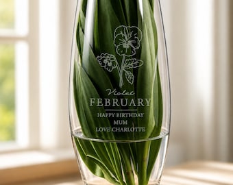 Birthday Gift For Her, Personalised Birth Flower Vase, Engraved Glass Vase Gift, Custom Flower Vase, 30th, 40th, 50th, 60th, 65th, 70th Gift