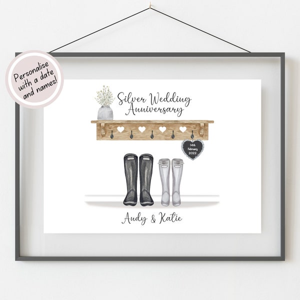 Personalised 25th Wedding Anniversary Gift, Silver Anniversary Print, 25th Anniversary Gift For Parents, Silver Anniversary Gift For Friends