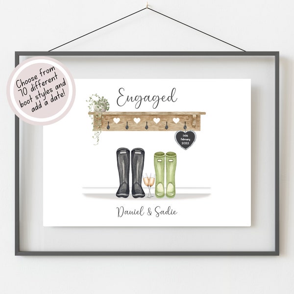Engagement Gifts For Couple, Personalised Engagement Print, Engagement Present, Keepsake Gift, Couples Gift, Couple Print, Welly Boot Print