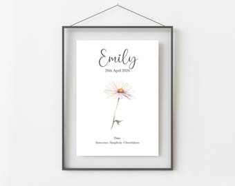 April Birthday Gift, Personalised April Birth Month Flower Print, Daisy or Sweet Pea Wall Art, A4, A5, PDF