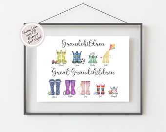 Klein- en achterkleinkinderen print, overgrootmoeder cadeau, overgrootvader cadeau, verjaardagscadeau van kleinkinderen, Moederdagcadeau