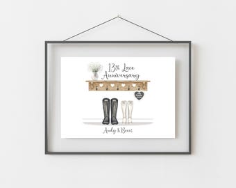 Lace Anniversary Gifts | Personalised 13th Wedding Anniversary Print | 13 Year Anniversary Gift | A4, A5, Digital PDF