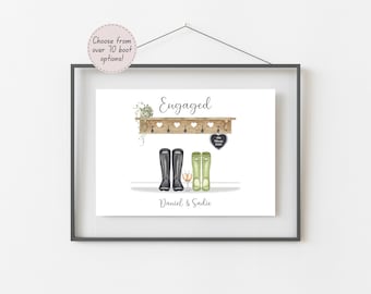 Engagement Gifts For Couple, Personalised Engagement Print, Engagement Present, Keepsake Gift, Couples Gift, Couple Print, Welly Boot Print