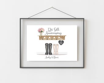 Silk Anniversary Gifts | Personalised 12th Wedding Anniversary Print | 12 Year Anniversary Gift | A4, A5, Digital PDF